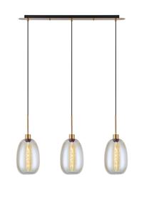 DK1206  Lori Linear Pendant, 3 Light Adjustable E27, Antique Gold/Iridescent Slim Curved Trapezium Shades